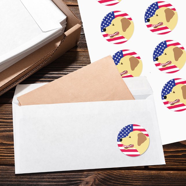Yellow Labrador Profile US Flag  Classic Round Sticker (Yellow Labrador Profile US Flag Stickers for Labrador Owners in the US.  Sweet expression of Lab.)