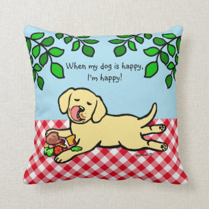 Yellow Labrador Puppy and Hamburger Cushion