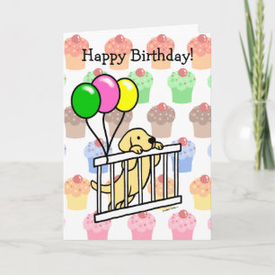 Yellow  Labrador Puppy Cartoon Birthday Card