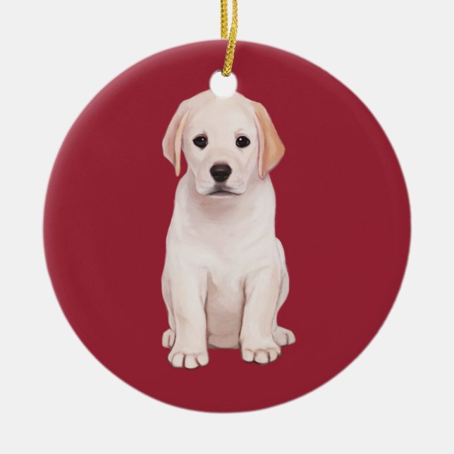 Yellow Labrador Puppy Ceramic Tree Decoration (Front)