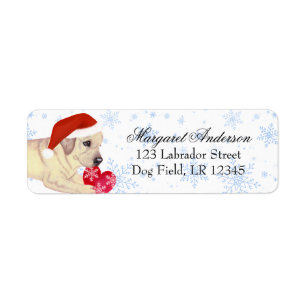 Yellow Labrador Puppy Christmas Blue Snowflake Return Address Label