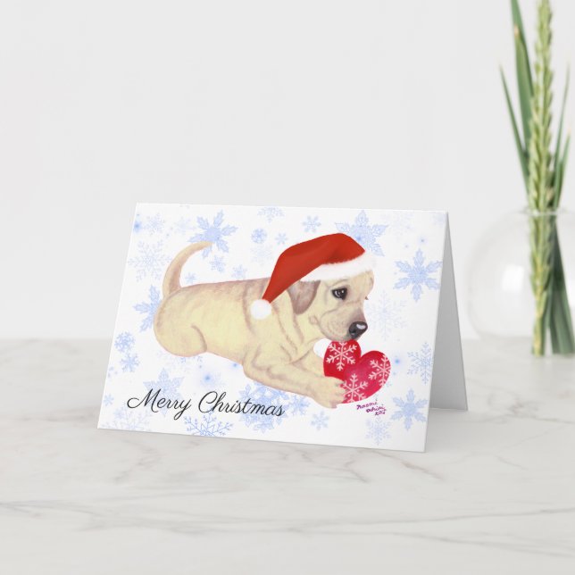 Yellow Labrador Puppy Christmas Snowflake Holiday Card (Front)