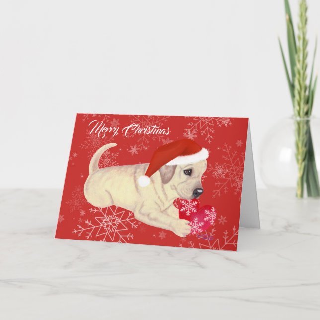 Yellow Labrador Puppy Christmas Snowflake Holiday Card (Front)