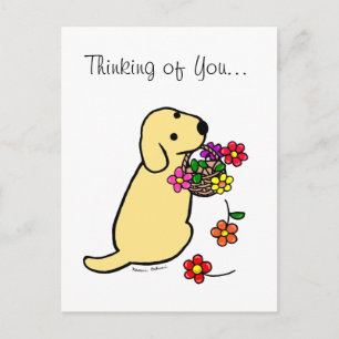 Yellow Labrador Puppy Flower Basket Cartoon Postcard