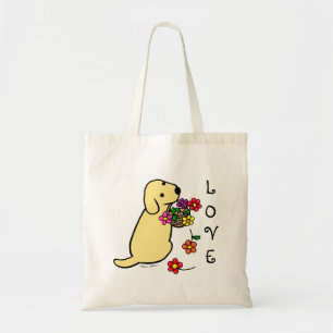 Yellow Labrador Puppy Flower Basket Cartoon Tote Bag