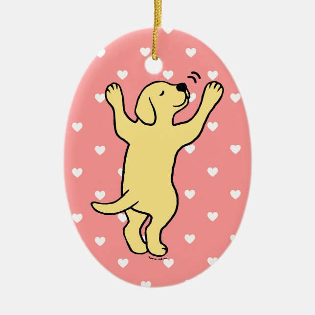 Yellow Labrador Puppy Hug Cartoon Ceramic Tree Decoration (Front)