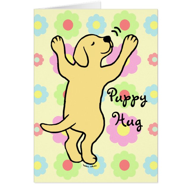 Yellow Labrador Puppy Hug Cartoon Floral (Front)