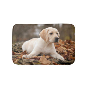 Yellow Labrador Puppy In Autumn Bath Mat