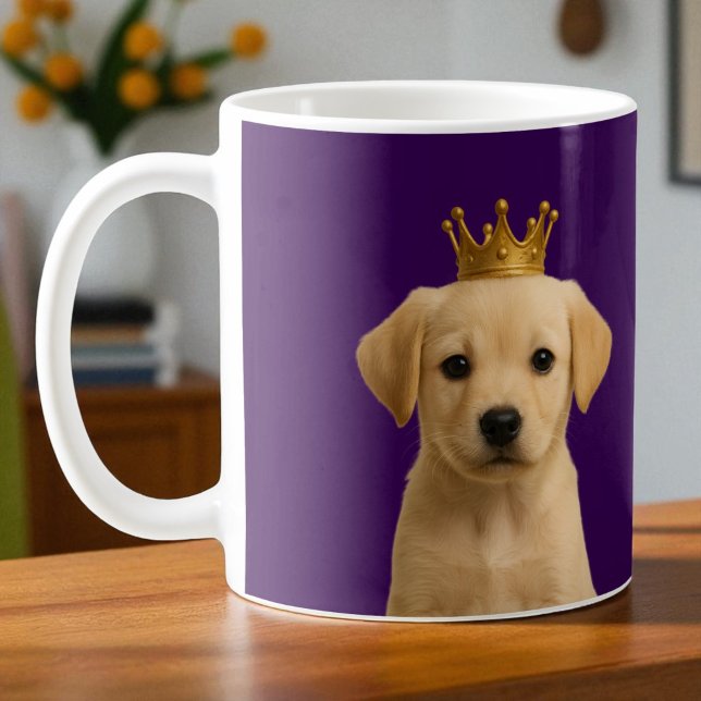 Yellow Labrador Puppy in Gold Crown Cute Coffee Mug (Yellow Labrador Puppy in Gold Crown Cute Coffee Mug by Ricaso An adorable pup dog wearing a crown)