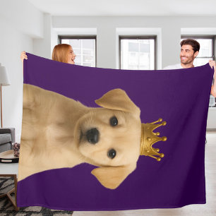 Yellow Labrador Puppy in Gold Crown Cute Fleece Blanket