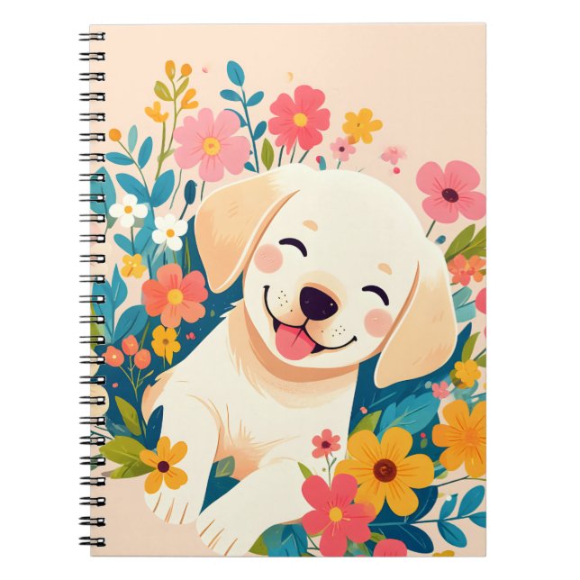 yellow labrador puppy in the middle of flowers notebook (Front)