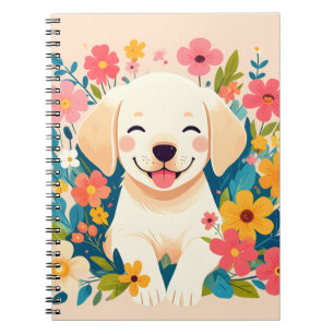 yellow labrador puppy in the middle of flowers notebook