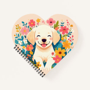yellow labrador puppy in the middle of flowers notebook