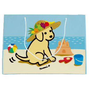 Yellow Labrador Puppy Straw Hat Cartoon Large Gift Bag