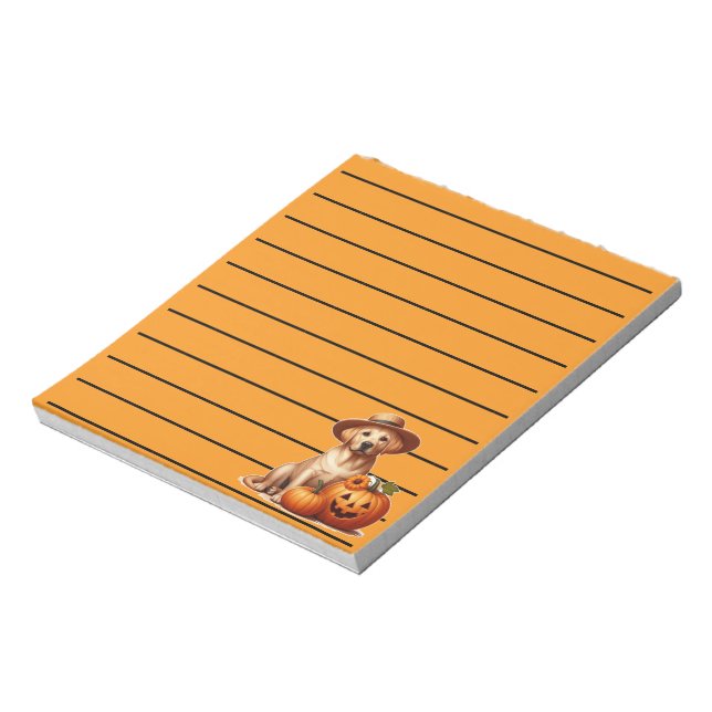 Yellow Labrador Puppy Wearing Hat with Pumpkins Notepad (Rotated)