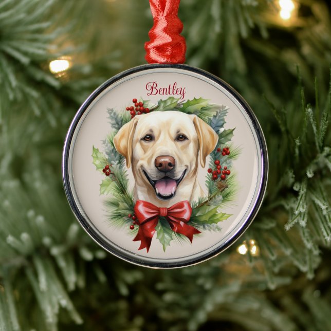 Yellow Labrador Retreiver Christmas Pet Memorial Metal Ornament (Tree)