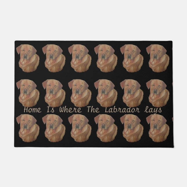 yellow labrador retreiver dog portrait fun slogan doormat (Front)