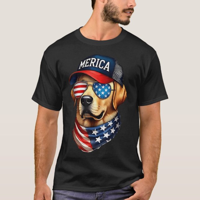 Yellow Labrador Retriever 4Th Of July Merica Usa  T-Shirt (Front)