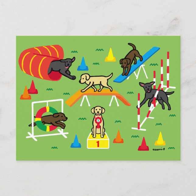 Yellow Labrador Retriever Agility Cartoon Postcard (Front)
