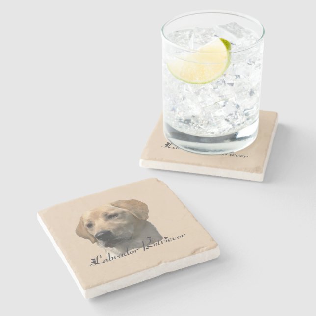 Yellow Labrador Retriever Art Gifts Stone Coaster (Side)
