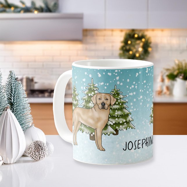 Yellow Labrador Retriever Blue Winter Custom Name Coffee Mug (Creator Uploaded)