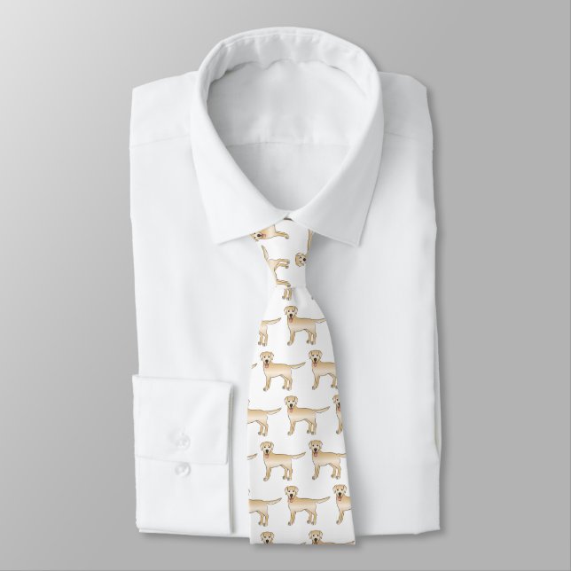 Yellow Labrador Retriever Cartoon Dog Pattern Tie (Tied)