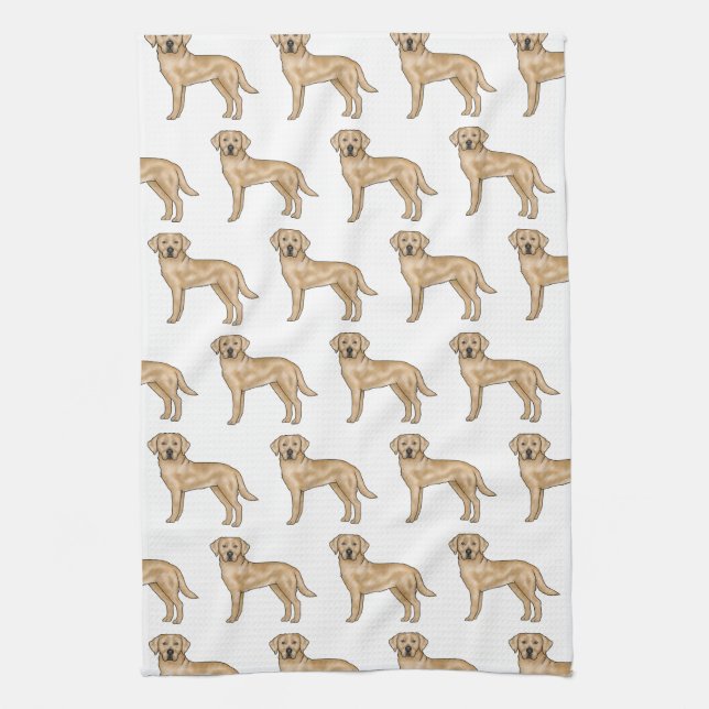 Yellow Labrador Retriever Cartoon Lab Dog Pattern Tea Towel (Vertical)