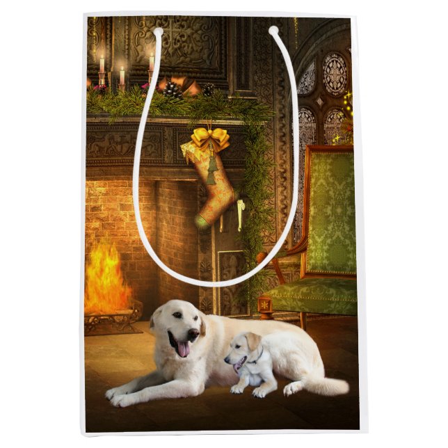 Yellow labrador retriever Christmas Medium Gift Bag (Front)