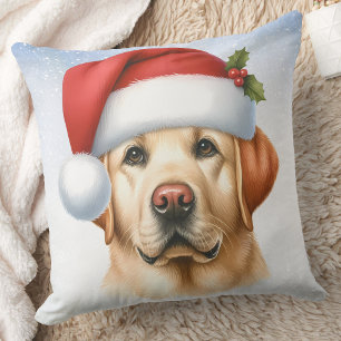 Yellow Labrador Retriever Christmas Santa Dog  Cushion