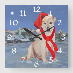 Yellow Labrador Retriever Christmas Square Wall Clock