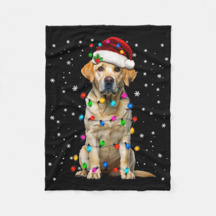 Yellow Labrador Retriever Christmas Tree Light Paj Fleece Blanket