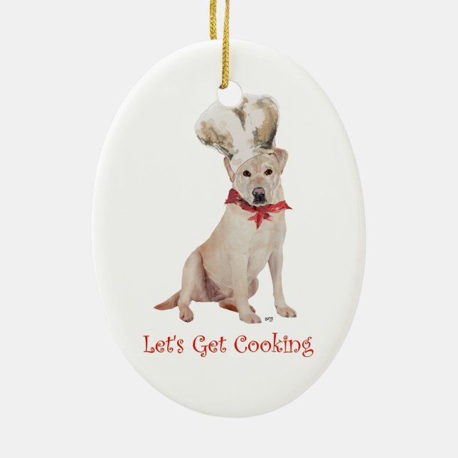 Yellow Labrador Retriever Cooking Ceramic Tree Decoration (Back)