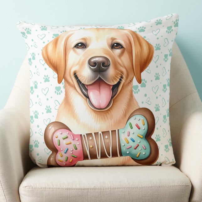 Yellow Labrador Retriever Cute Holiday Puppy Dog  Cushion (Creator Uploaded)