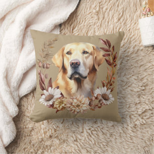 Yellow Labrador Retriever Dog Autumn Wreath Cushion