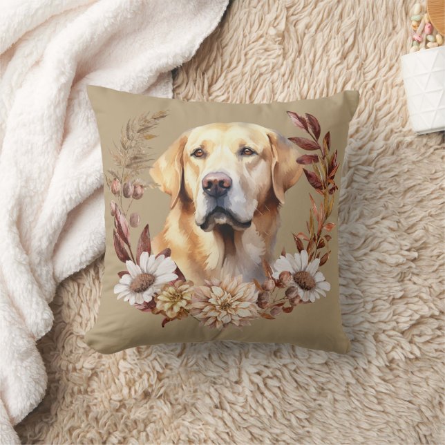 Yellow Labrador Retriever Dog Autumn Wreath Cushion (Blanket)