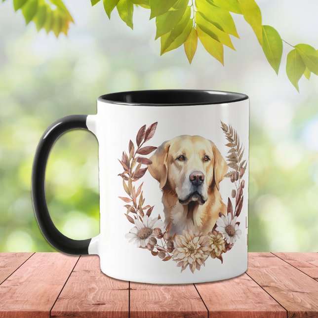 Yellow Labrador Retriever Dog Autumn Wreath Mug (Creator Uploaded)