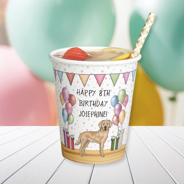 Yellow Labrador Retriever Dog Colourful Birthday Paper Cups (Creator Uploaded)