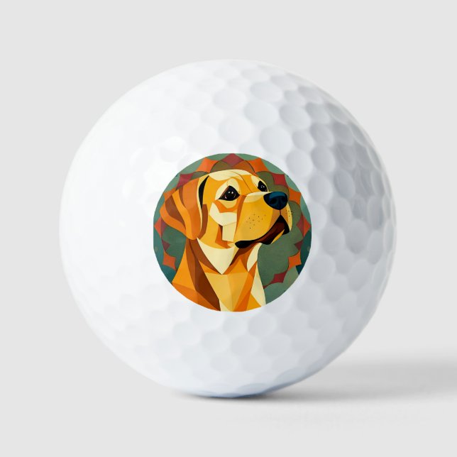 Yellow Labrador Retriever Dog Geometric Art Golf Balls (Front)