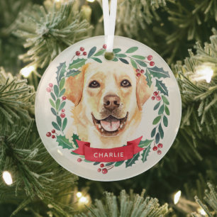 Yellow Labrador Retriever Dog Lover Christmas Glass Tree Decoration