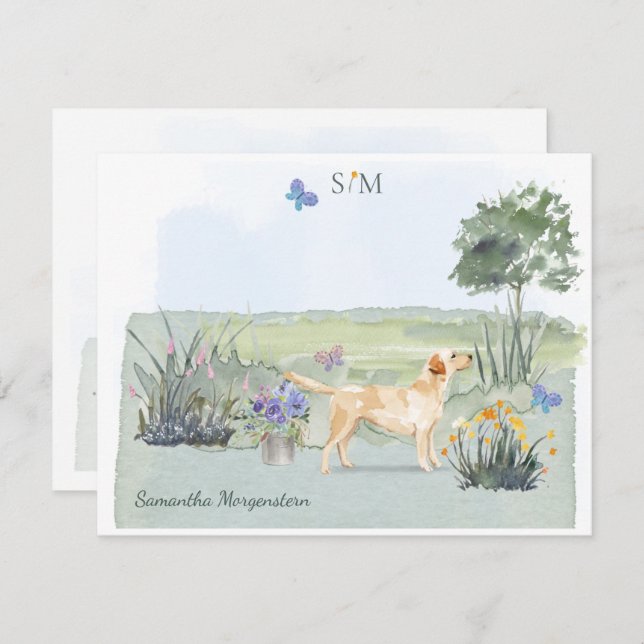 Yellow Labrador Retriever Dog Monogram & Name    Card (Front/Back)