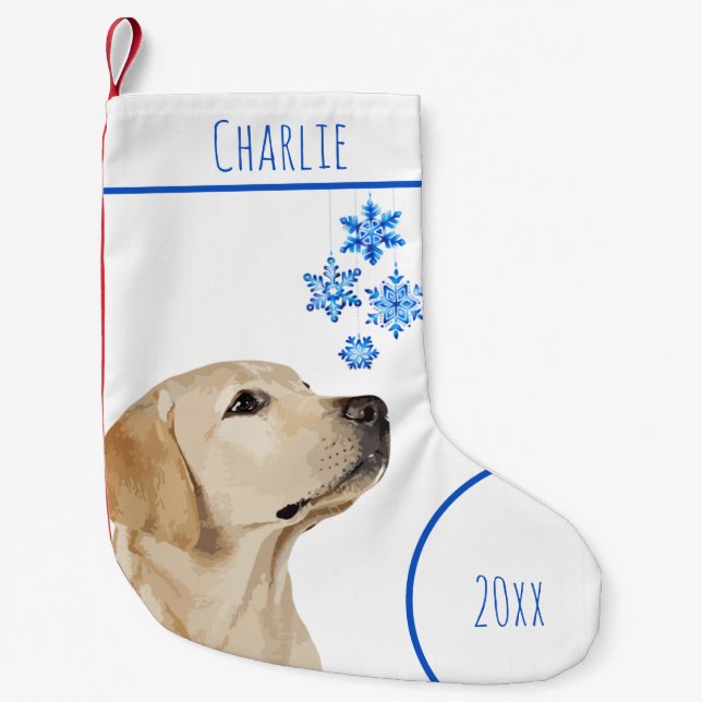 Yellow Labrador Retriever Dog Snowflakes  Small Christmas Stocking (Front)