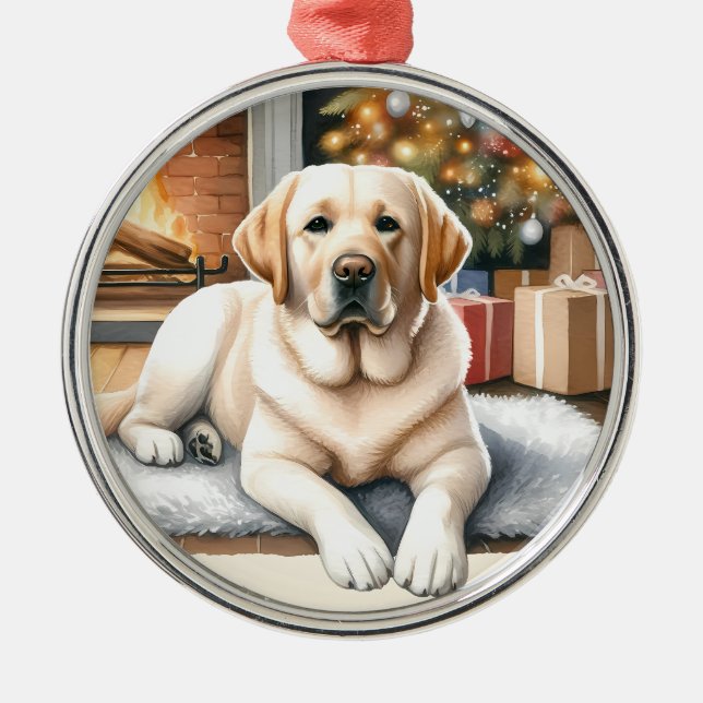 Yellow Labrador Retriever Elegant Dog Christmas Metal Tree Decoration (Front)