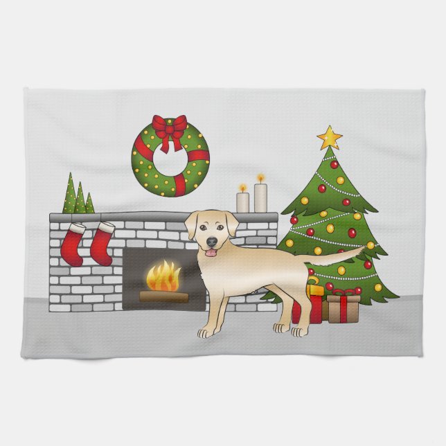 Yellow Labrador Retriever - Festive Christmas Room Tea Towel (Horizontal)