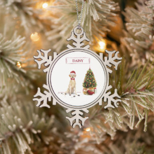 Yellow Labrador Retriever Funny Christmas Dog Snowflake Pewter Christmas Ornament