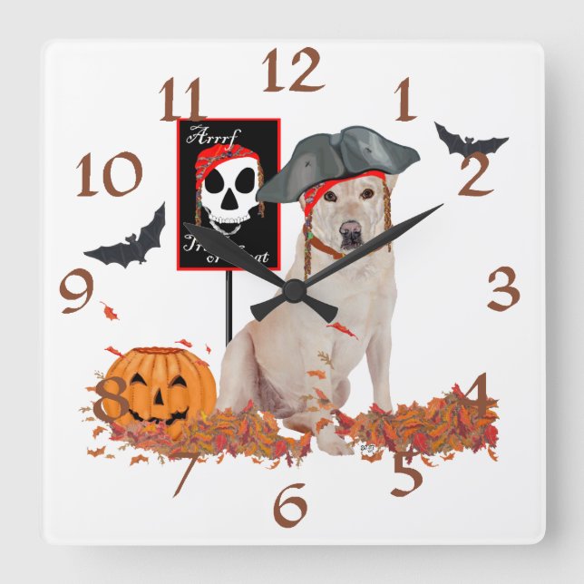 Yellow Labrador Retriever Halloween Square Wall Clock (Front)