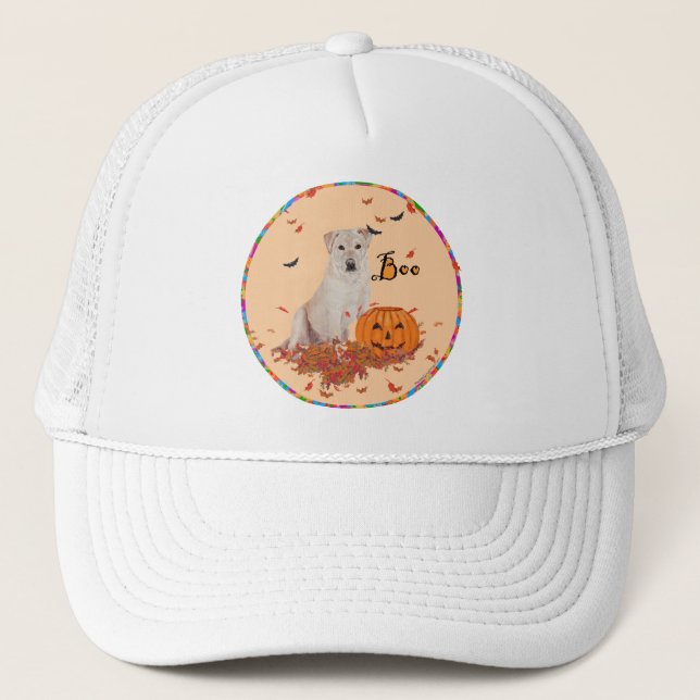 Yellow Labrador Retriever Halloween Trucker Hat (Front)