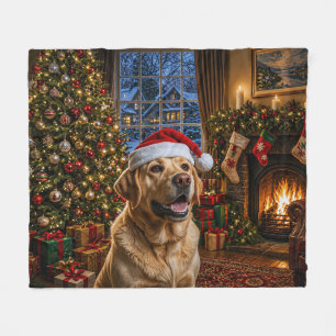 Yellow Labrador Retriever Holiday Fleece Blanket