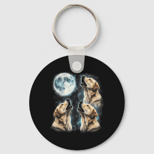 Yellow Labrador Retriever Howling At Moon Retro Key Ring