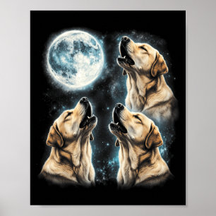 Yellow Labrador Retriever Howling At Moon Retro Poster