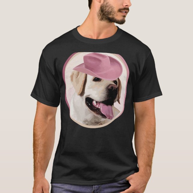 Yellow Labrador Retriever In Pink Hat ! Especially T-Shirt (Front)